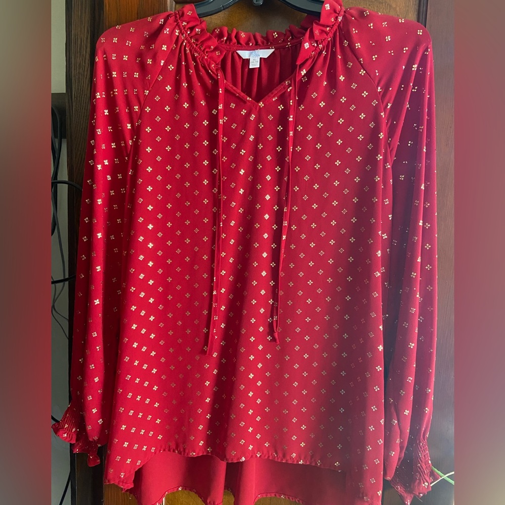 Red and gold flowy top